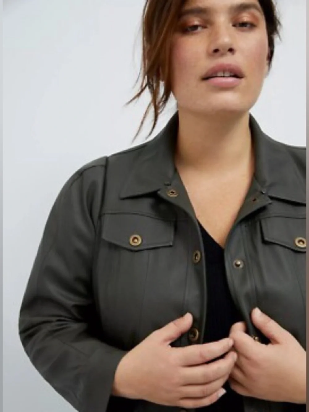 Maeve by Anthropologie Kellie Faux Leather Coat Green Gray Size 10